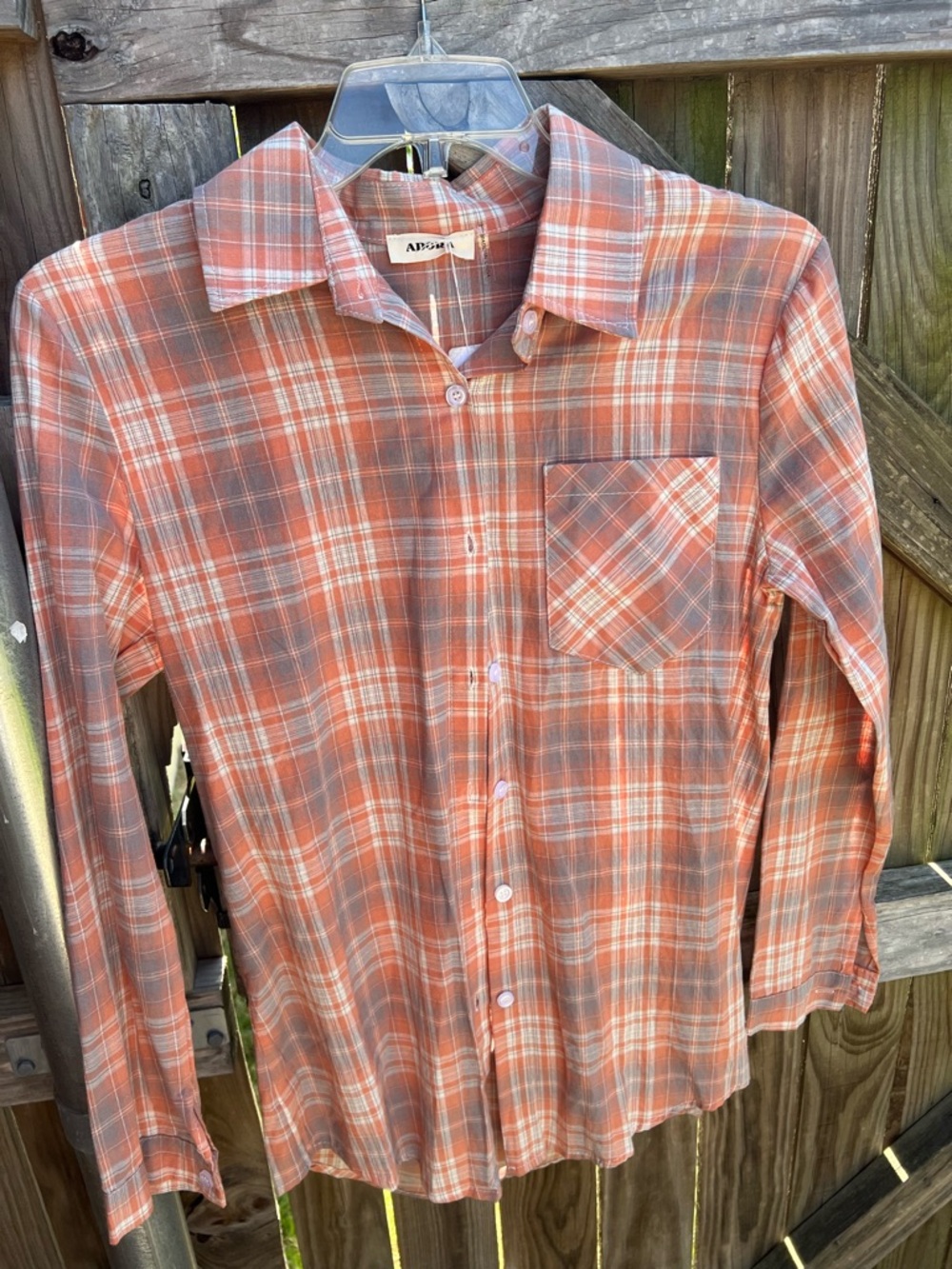 👗Adora Orange and Gray Plaid Button-Down Shirt
